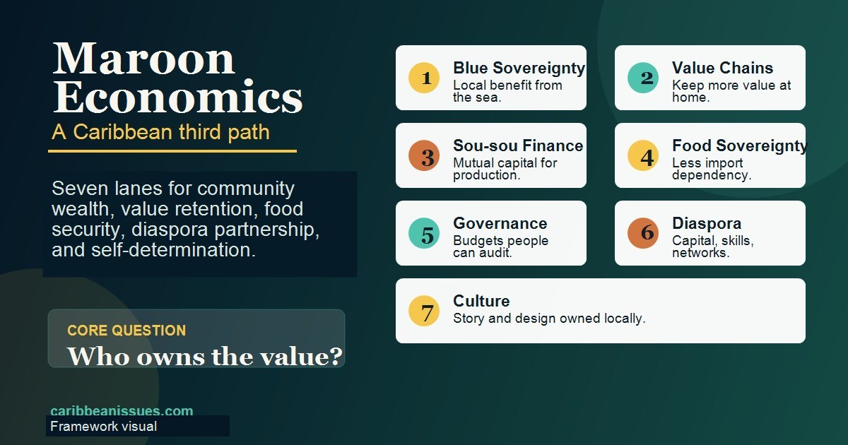 Seven lanes of Maroon Economics framework visual